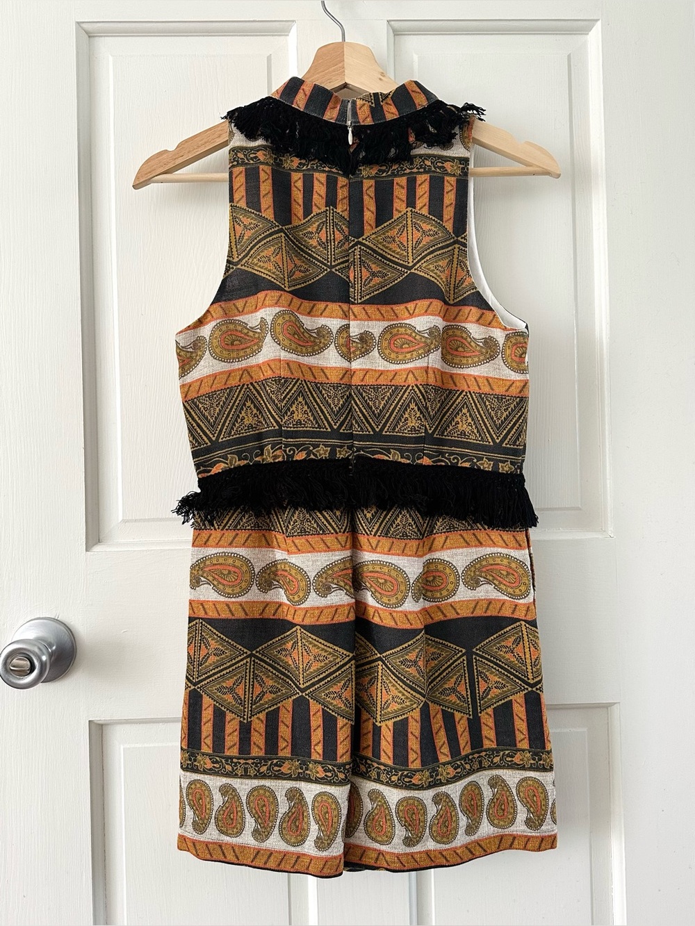 MINKPINK Paisley Pattern Fringe Romper Sleeveless Geometric Boho Revolve Size S - Picture 3 of 16